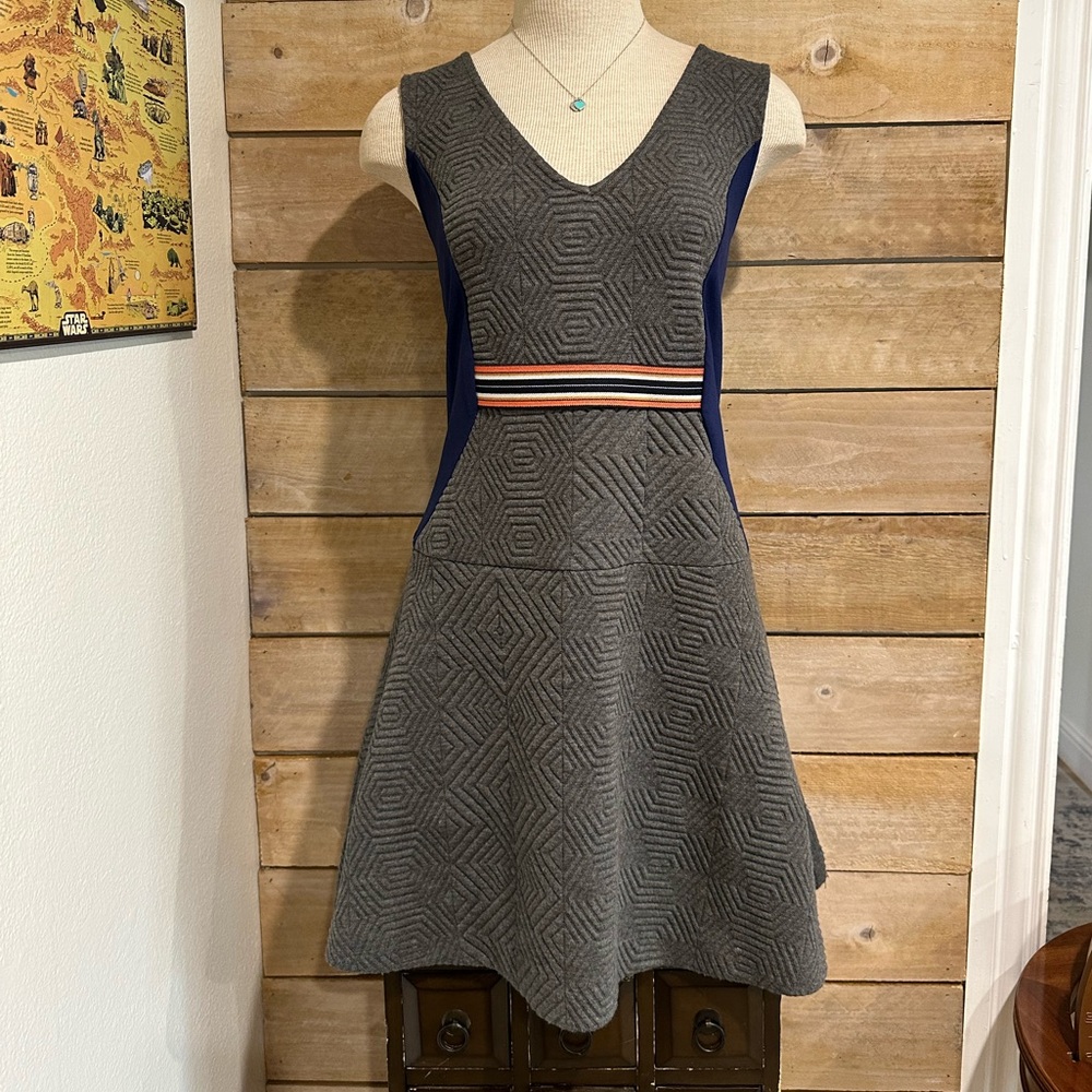 Maeve Anthropologie Textured Knit Fit & Flare Dress Geometric Print